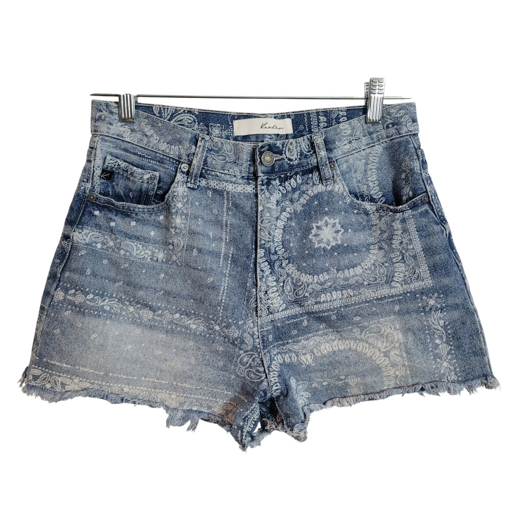 KanCan‎ Paisley Bandana Print Denim Shorts Blue White Women's 27 Boho Western